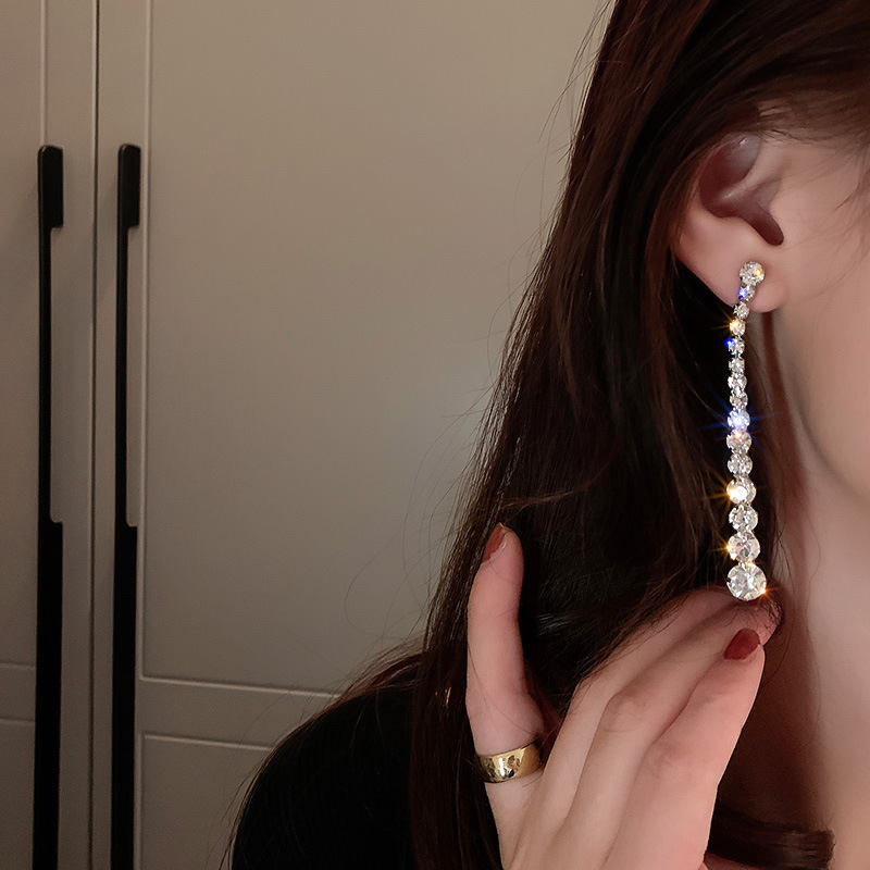 Retro Geometric Copper Inlay Zircon Drop Earrings 1 Pair