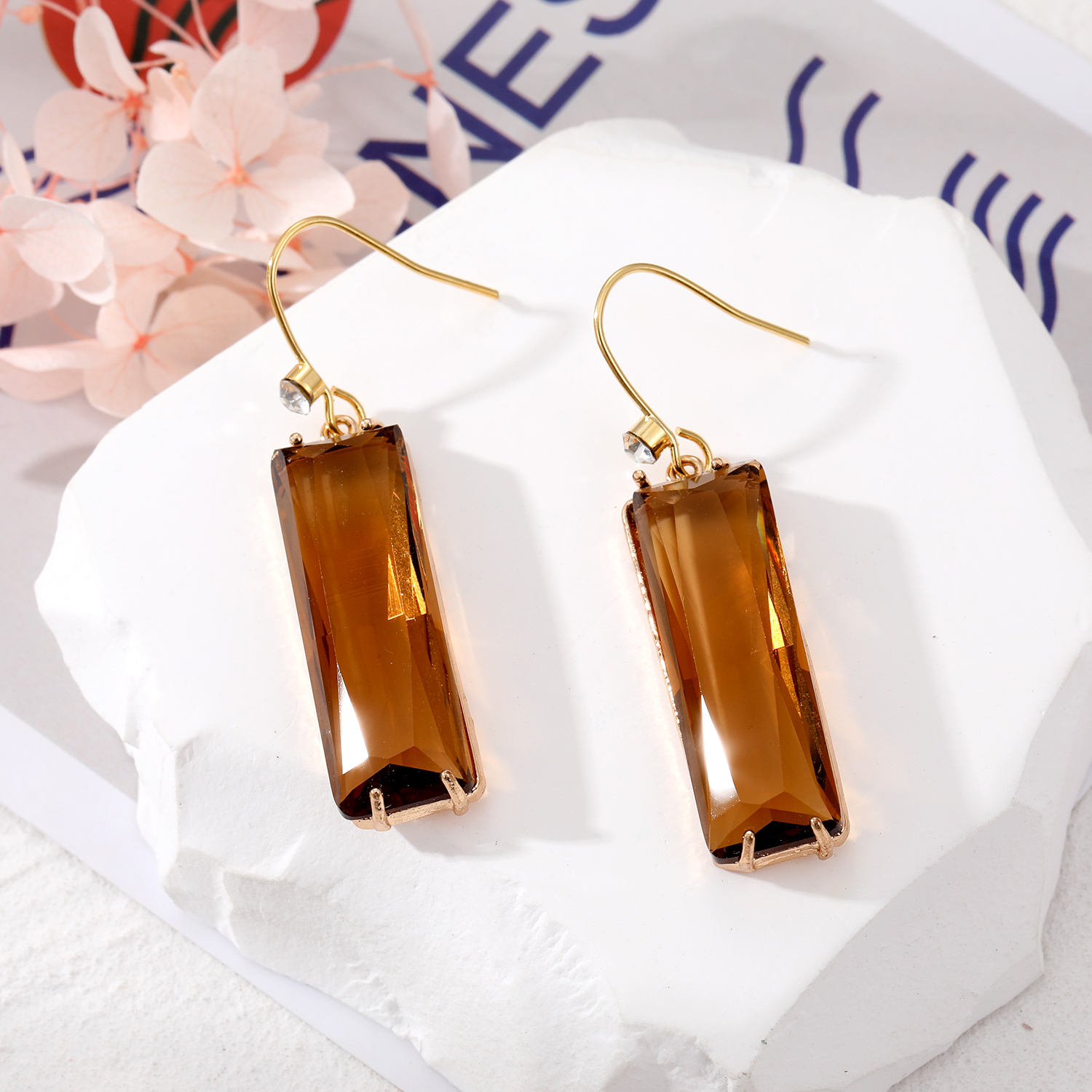 Fashion Square Resin Glass Inlay Zircon Womenu0027S Drop Earrings 1 Pair