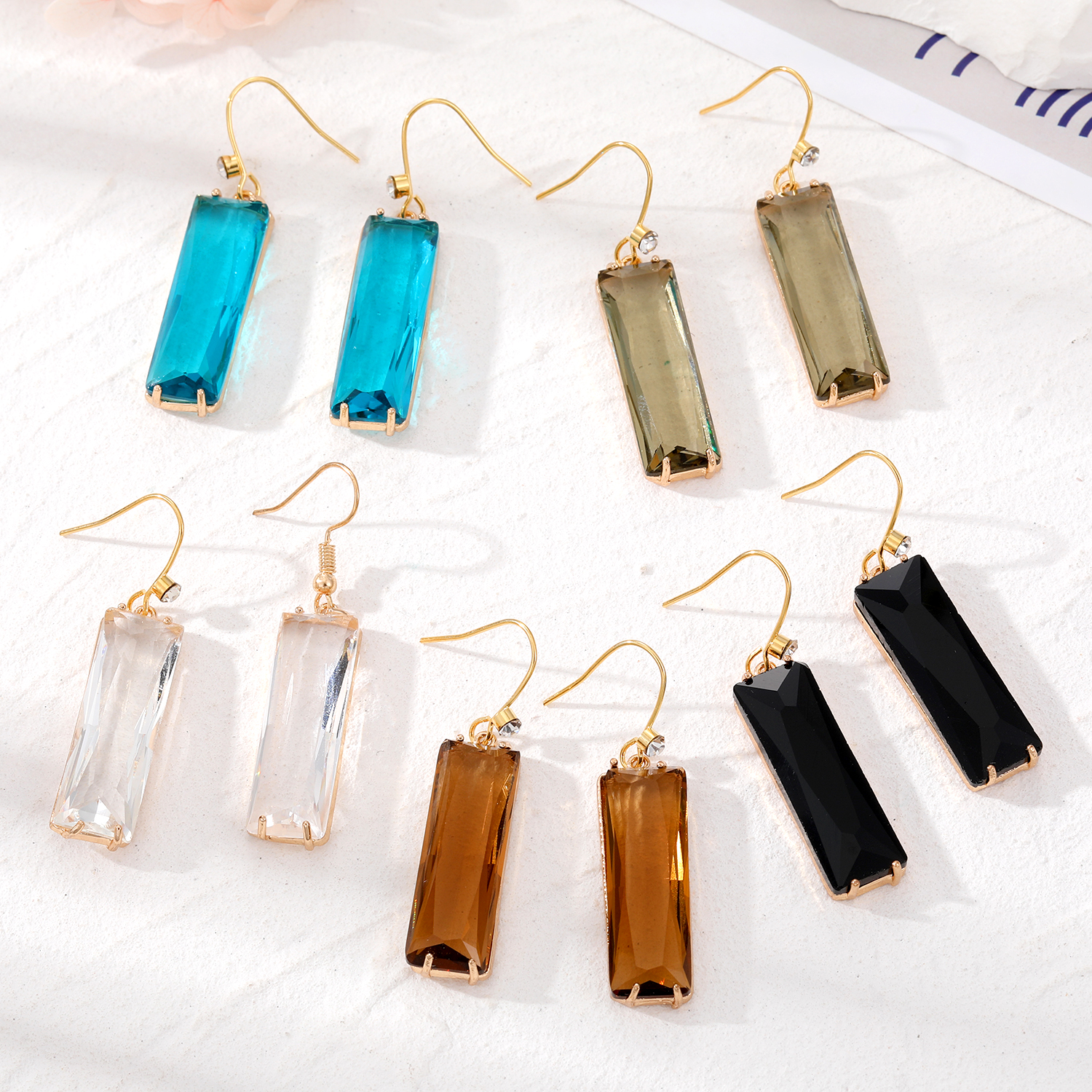 Fashion Square Resin Glass Inlay Zircon Womenu0027S Drop Earrings 1 Pair