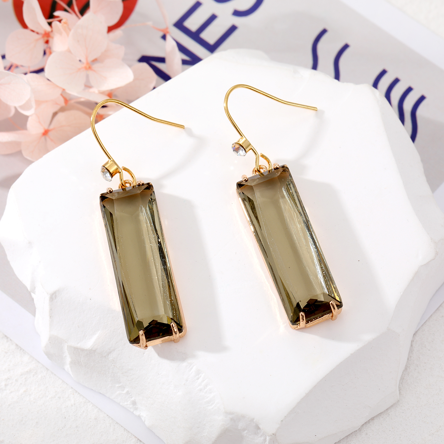 Fashion Square Resin Glass Inlay Zircon Womenu0027S Drop Earrings 1 Pair