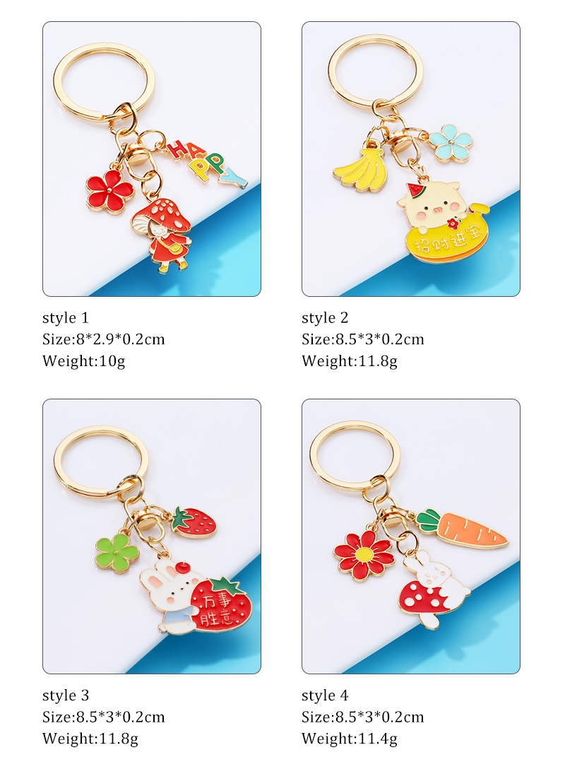 Cute Human Animal Fruit Alloy Enamel Bag Pendant Keychain 1 Piece