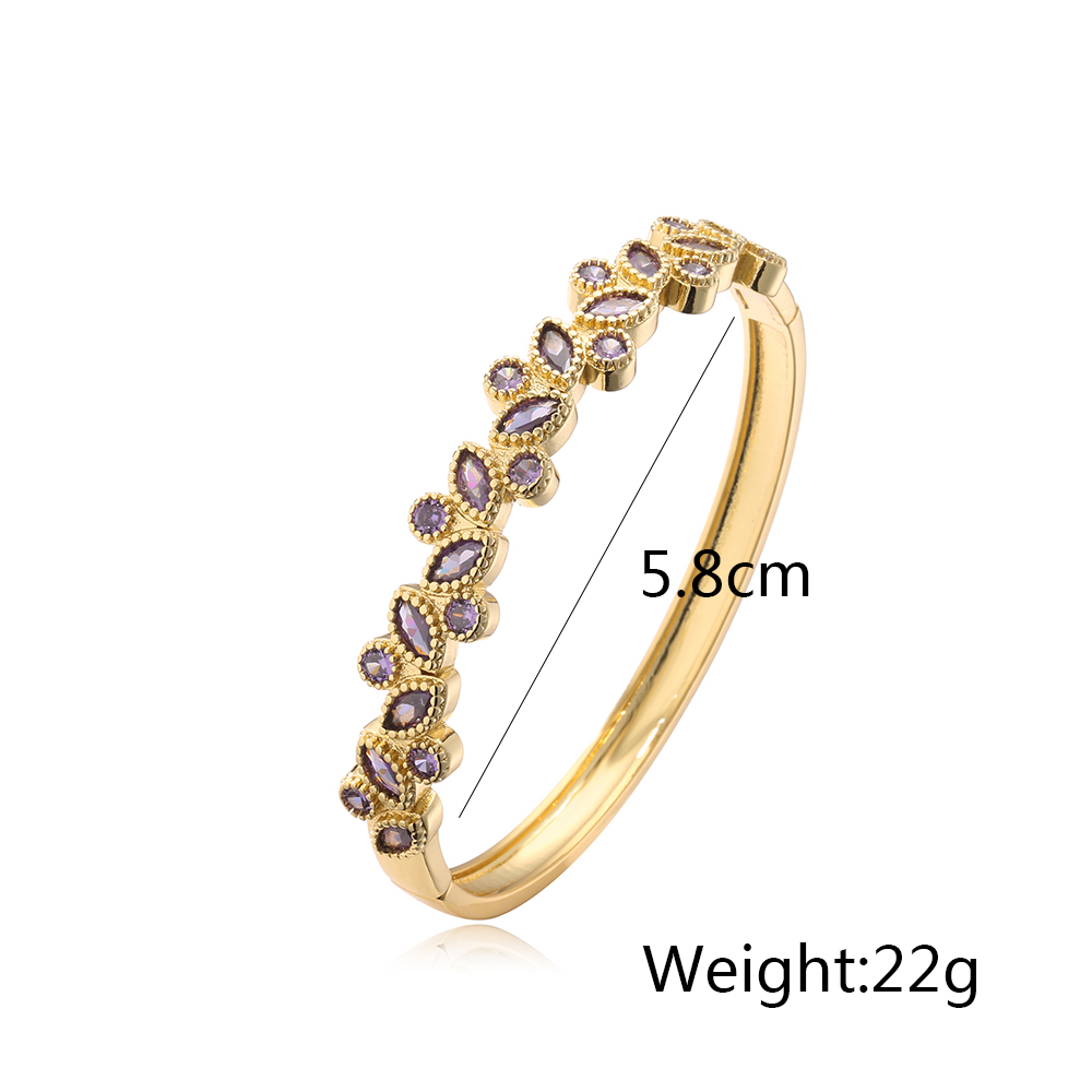 Fashion Leaf Copper Gold Plated Zircon Bangle 1 Piece