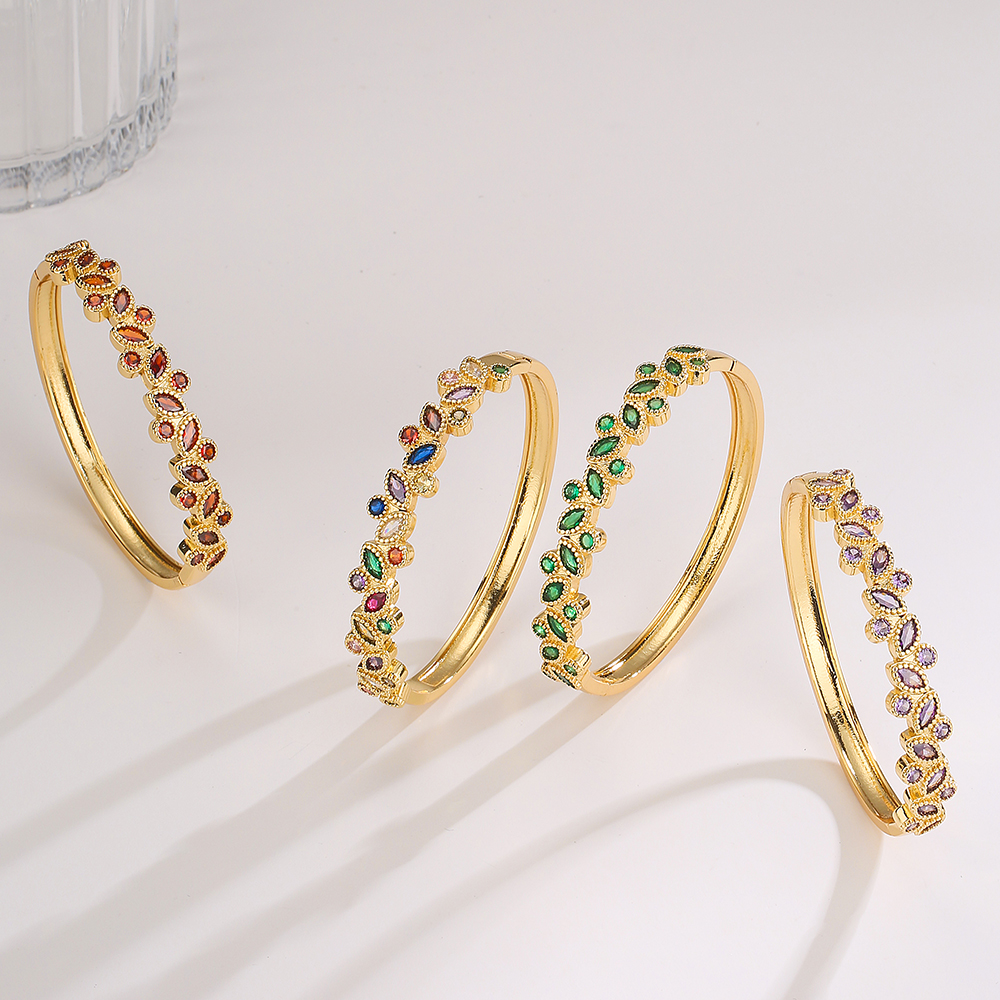 Fashion Leaf Copper Gold Plated Zircon Bangle 1 Piece