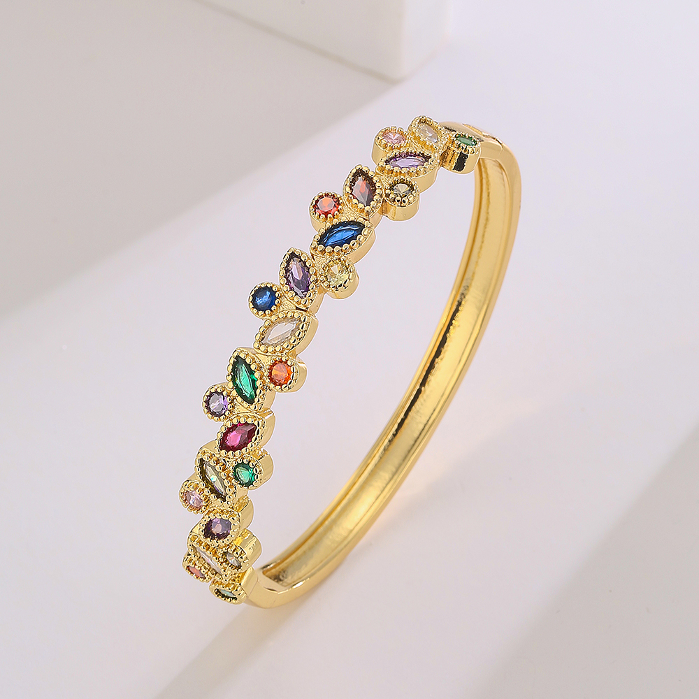 Fashion Leaf Copper Gold Plated Zircon Bangle 1 Piece