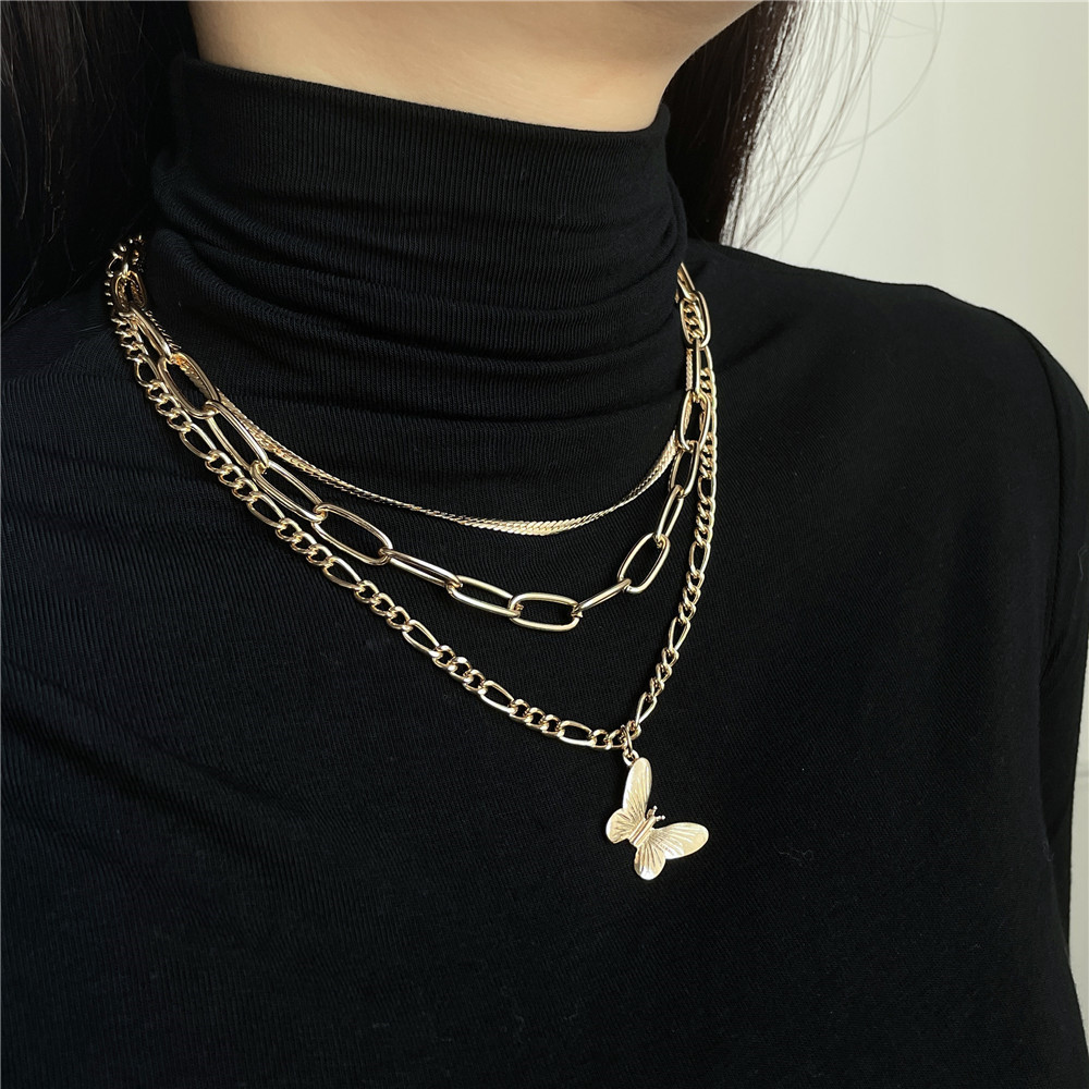 Fashion Butterfly Alloy Layered Womenu0027S Pendant Necklace 1 Piece