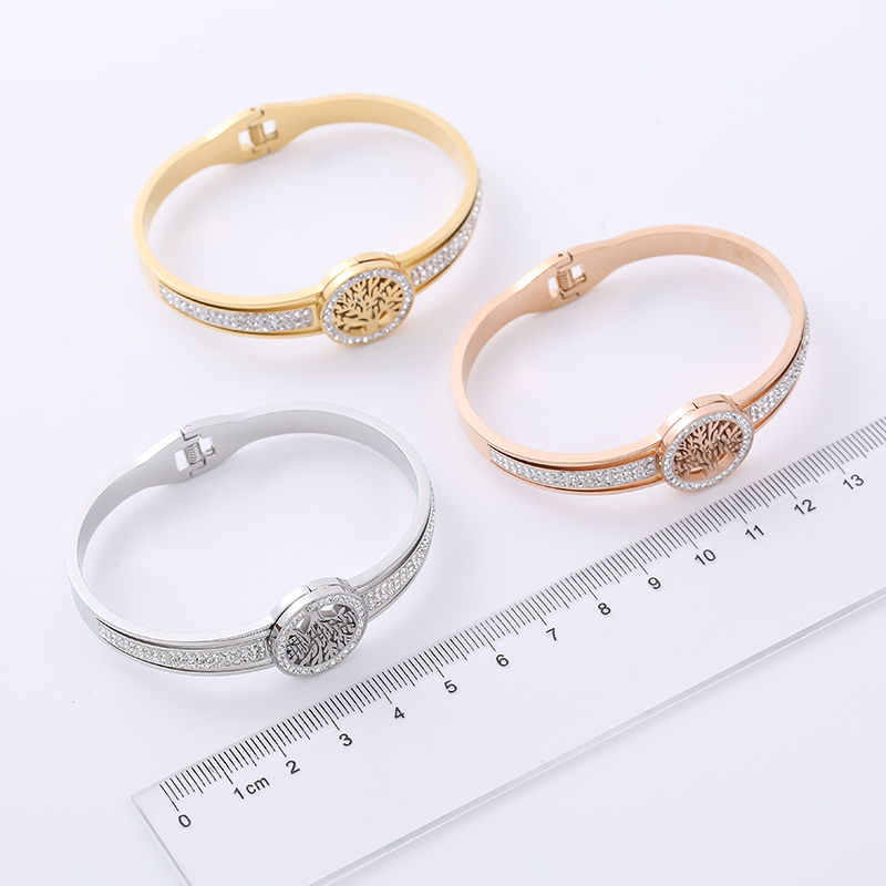 Fashion Tree Stainless Steel Hollow Out Rhinestones Bangle 1 Piece