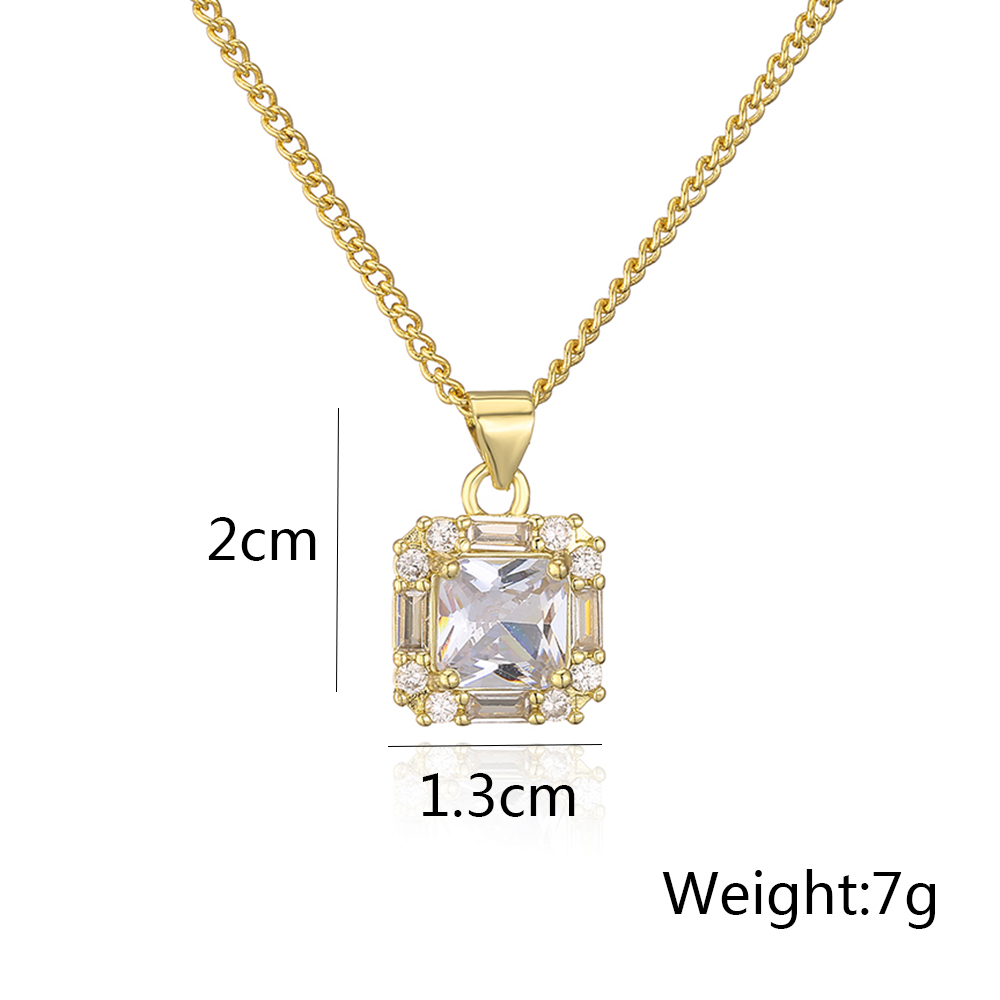Fashion Square Copper Gold Plated Zircon Pendant Necklace