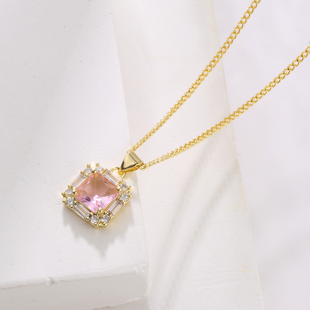Fashion Square Copper Gold Plated Zircon Pendant Necklace