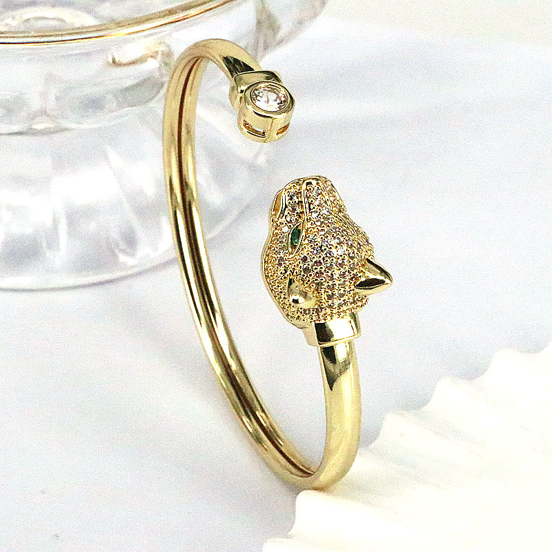Fashion Heart Shape Butterfly Leopard Copper Gold Plated Zircon Bangle 1 Piece