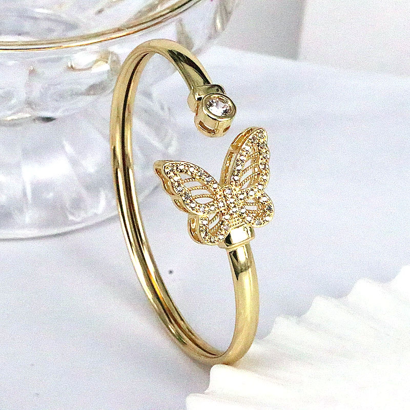 Fashion Heart Shape Butterfly Leopard Copper Gold Plated Zircon Bangle 1 Piece