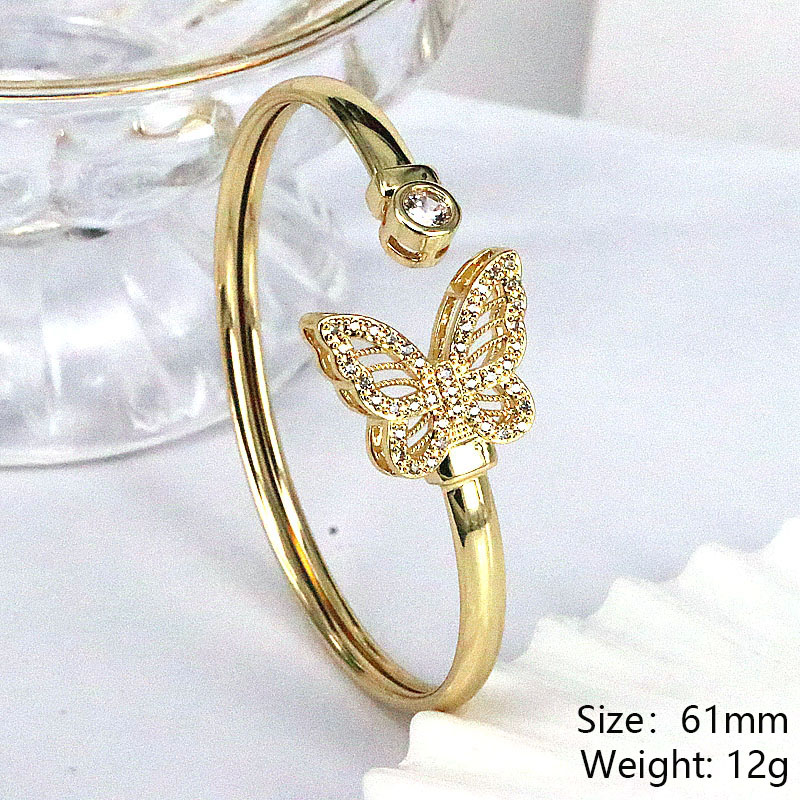 Fashion Heart Shape Butterfly Leopard Copper Gold Plated Zircon Bangle 1 Piece
