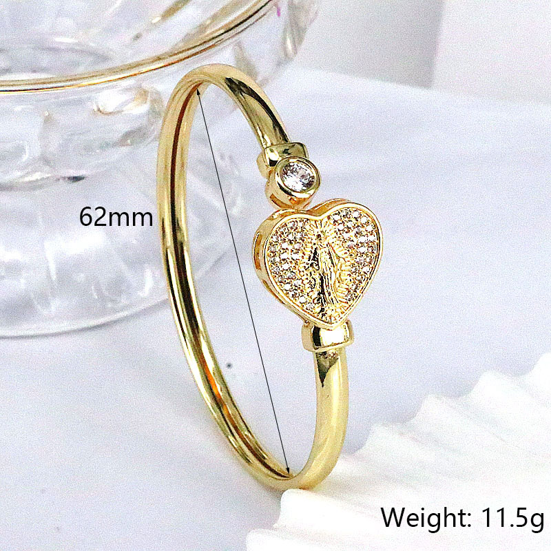 Fashion Heart Shape Butterfly Leopard Copper Gold Plated Zircon Bangle 1 Piece