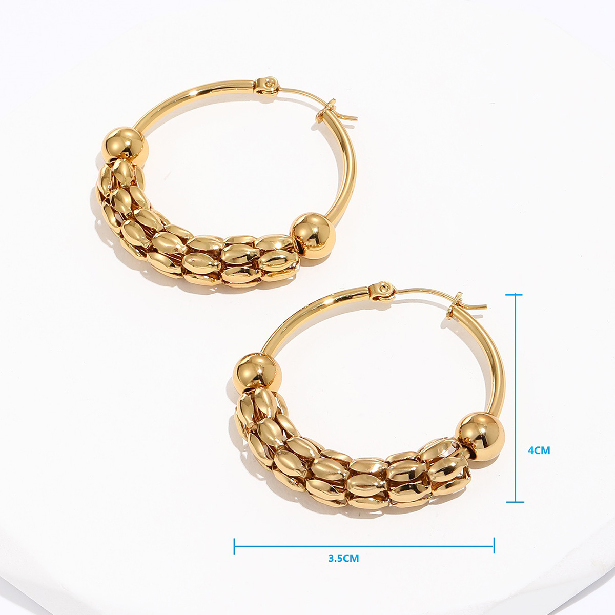 Fashion Round Stainless Steel Gold Plated Hoop Earrings 1 Pair