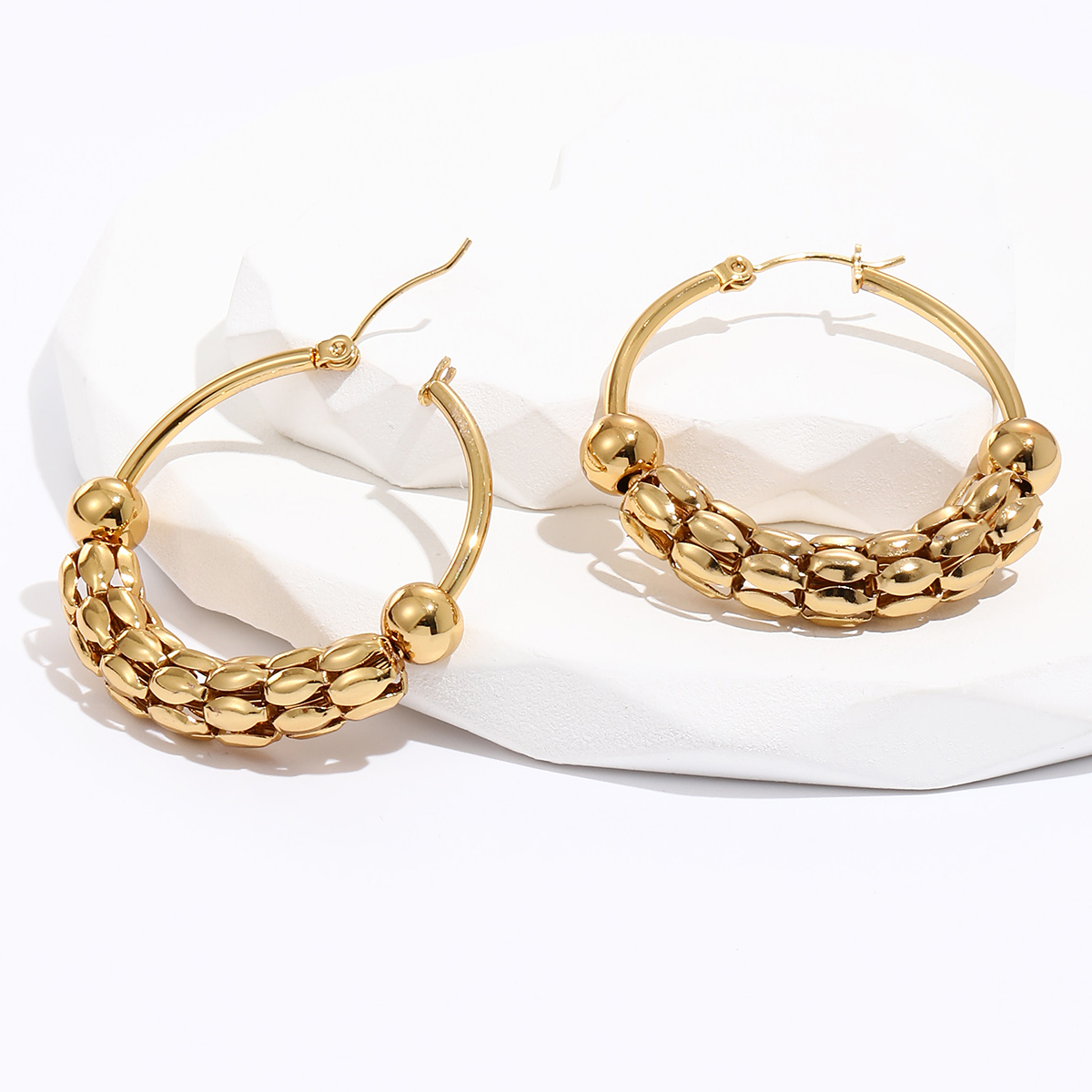 Fashion Round Stainless Steel Gold Plated Hoop Earrings 1 Pair