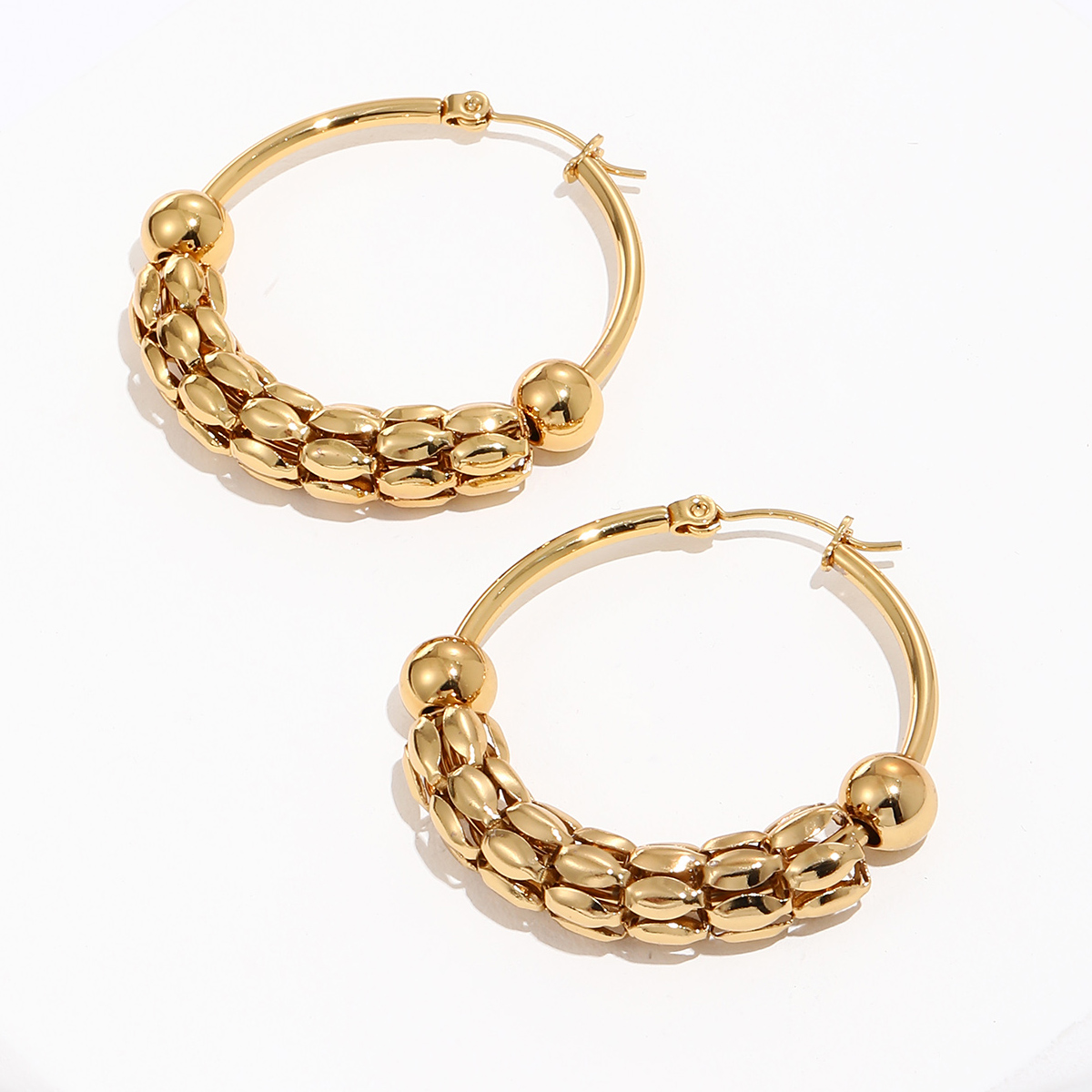 Fashion Round Stainless Steel Gold Plated Hoop Earrings 1 Pair