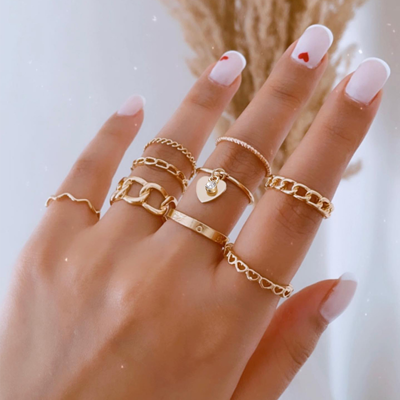 Fashion Heart Shape Alloy Gold Plated Rhinestones Womenu0027S Rings 1 Set