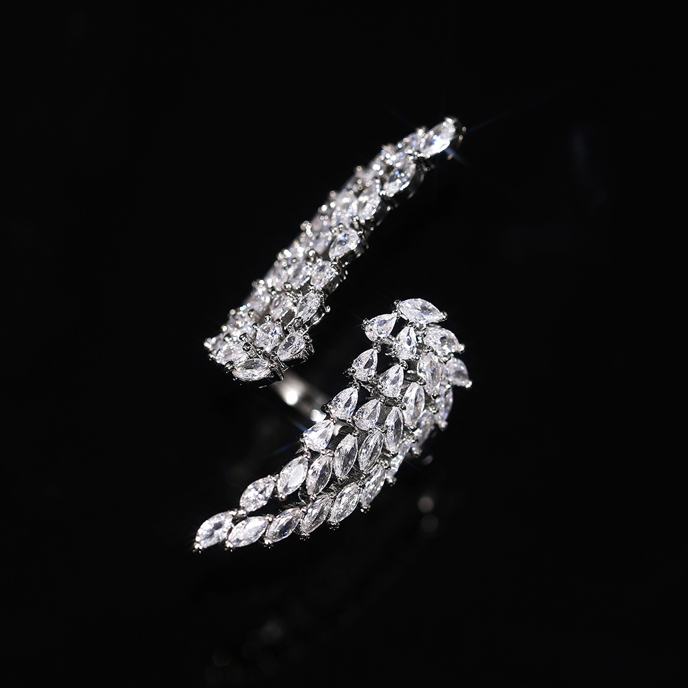 Fashion Angel Wings Horse Eye Copper Inlay Zircon Open Ring 1 Piece