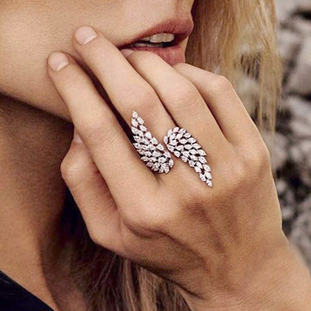 Fashion Angel Wings Horse Eye Copper Inlay Zircon Open Ring 1 Piece