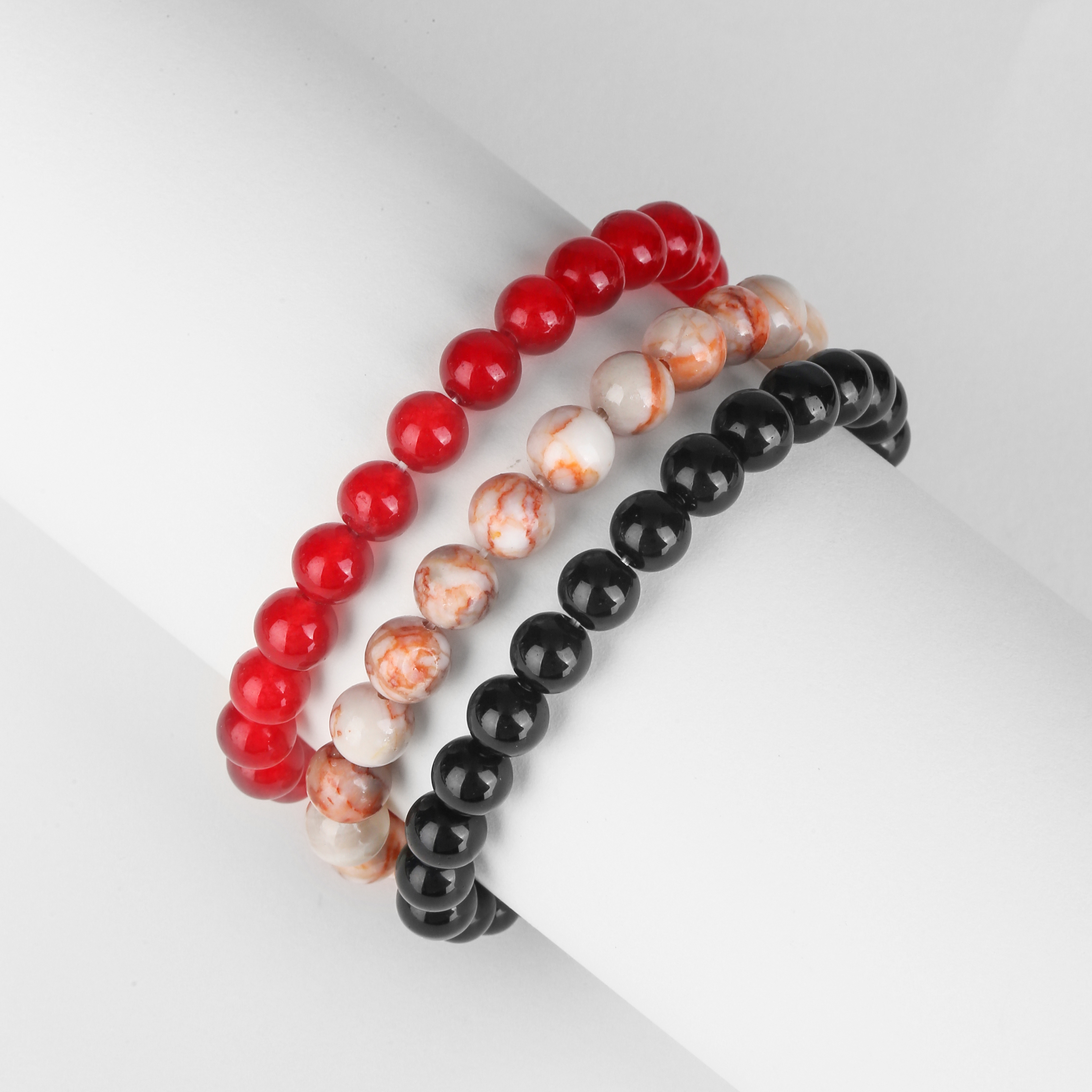 Vintage Style Gradient Color natural stone Beaded Bracelets 3 Pieces