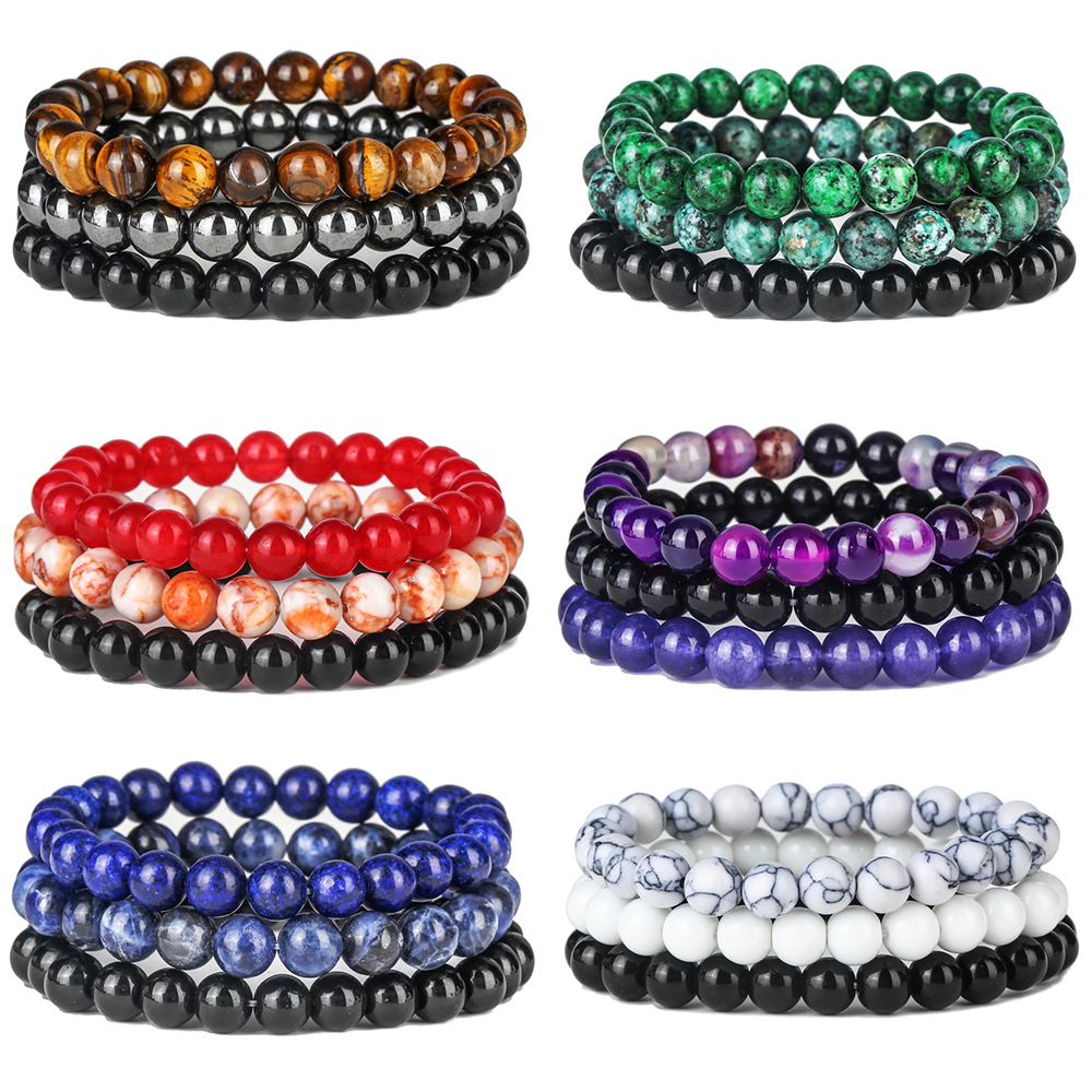 Vintage Style Gradient Color natural stone Beaded Bracelets 3 Pieces