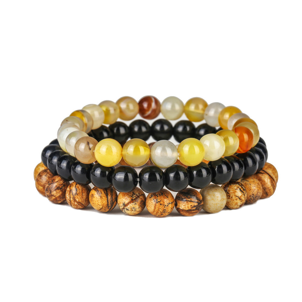 Vintage Style Gradient Color natural stone Beaded Bracelets 3 Pieces