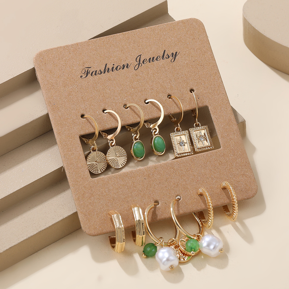 Fashion Geometric Alloy Inlay Womenu0027S Dangling Earrings 6 Pairs