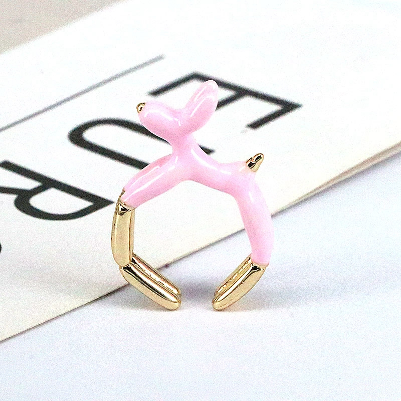 Cute Animal Dog Copper Enamel Gold Plated Zircon Open Ring 1 Piece