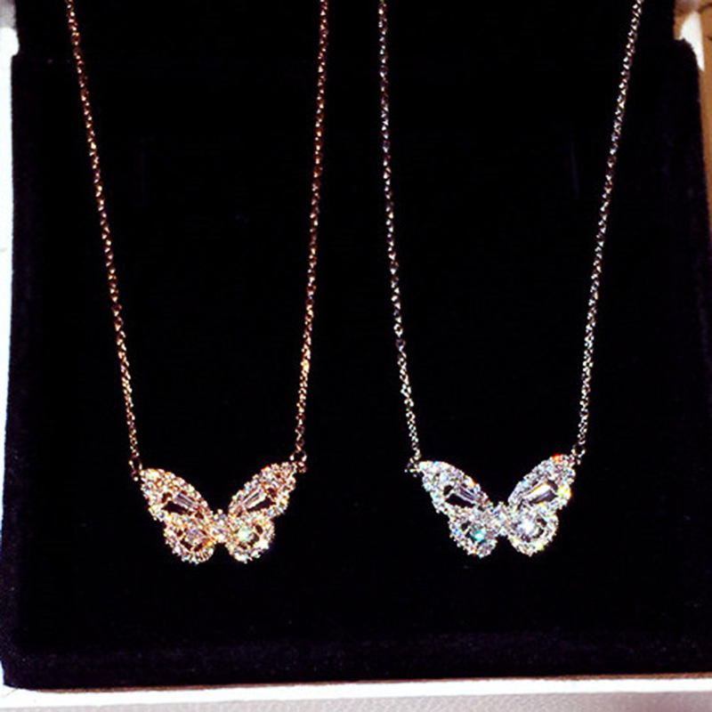 Fashion Butterfly Copper Plating Artificial Diamond Zircon Pendant Necklace 1 Piece