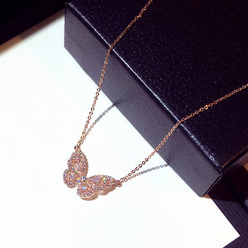 Fashion Butterfly Copper Plating Artificial Diamond Zircon Pendant Necklace 1 Piece