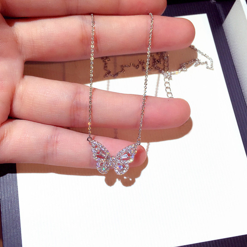 Fashion Butterfly Copper Plating Artificial Diamond Zircon Pendant Necklace 1 Piece