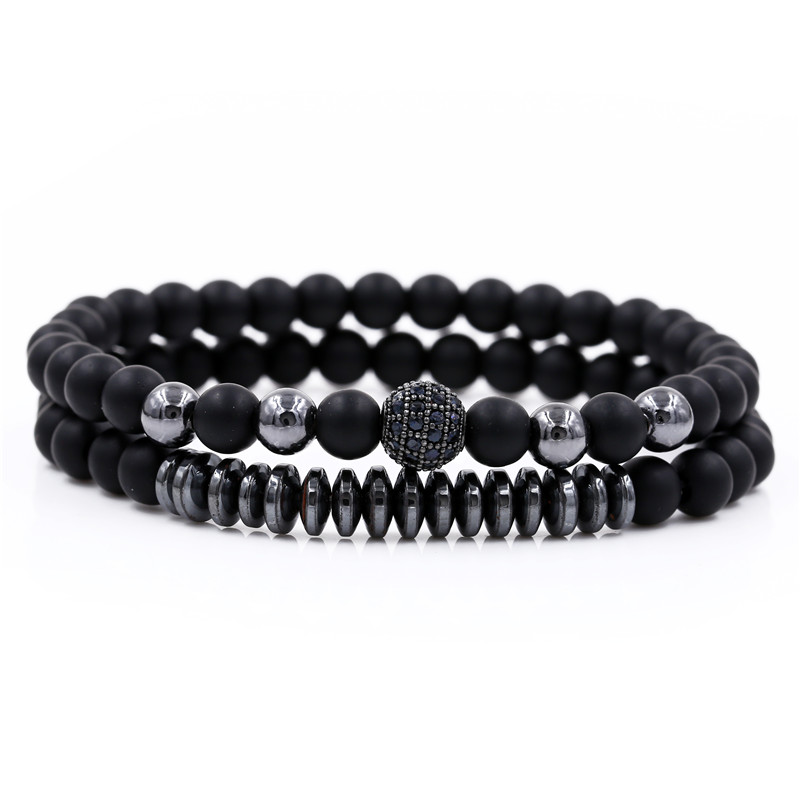 Fashion Skull Volcanic rock Beaded Inlay Artificial Gemstones Bracelets 2 Pieces