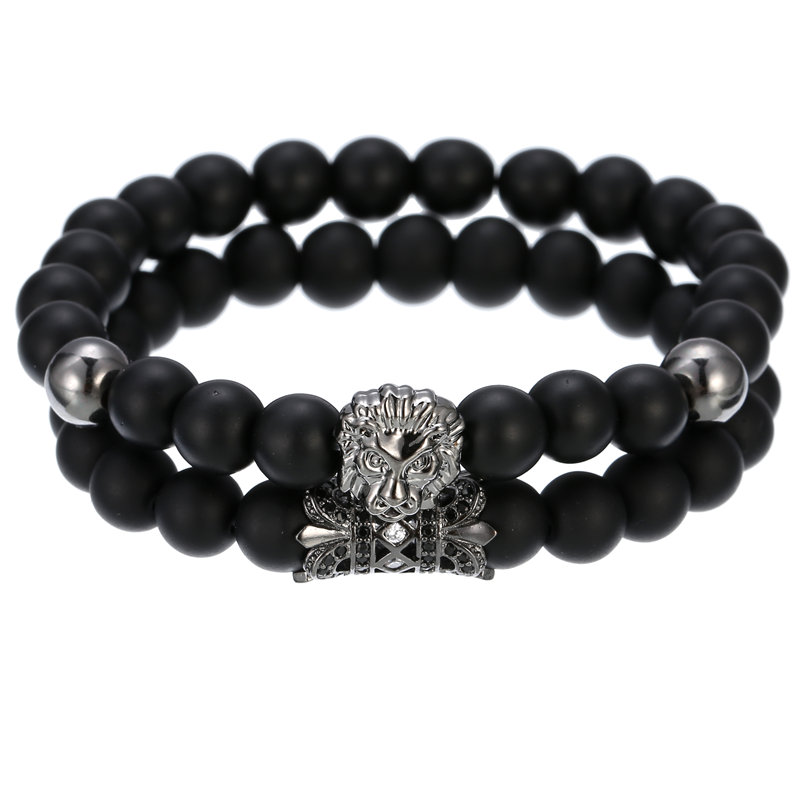 Fashion Skull Volcanic rock Beaded Inlay Artificial Gemstones Bracelets 2 Pieces