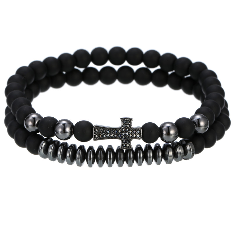 Fashion Skull Volcanic rock Beaded Inlay Artificial Gemstones Bracelets 2 Pieces