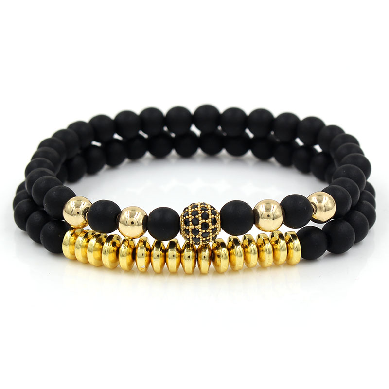 Fashion Skull Volcanic rock Beaded Inlay Artificial Gemstones Bracelets 2 Pieces