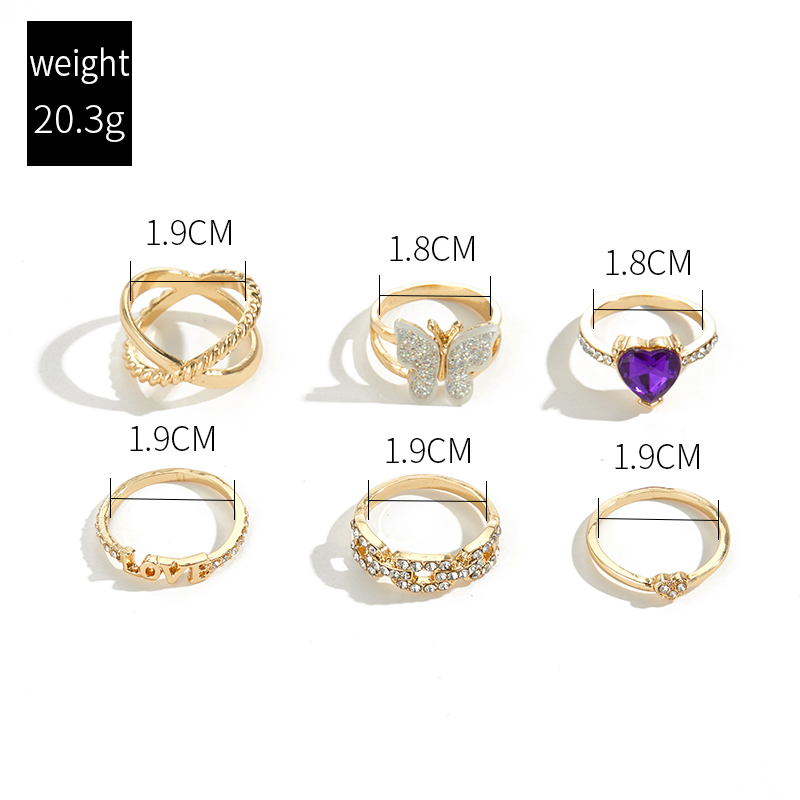 Fashion Letter Butterfly Alloy Rhinestones Womenu0027S Rings 1 Set