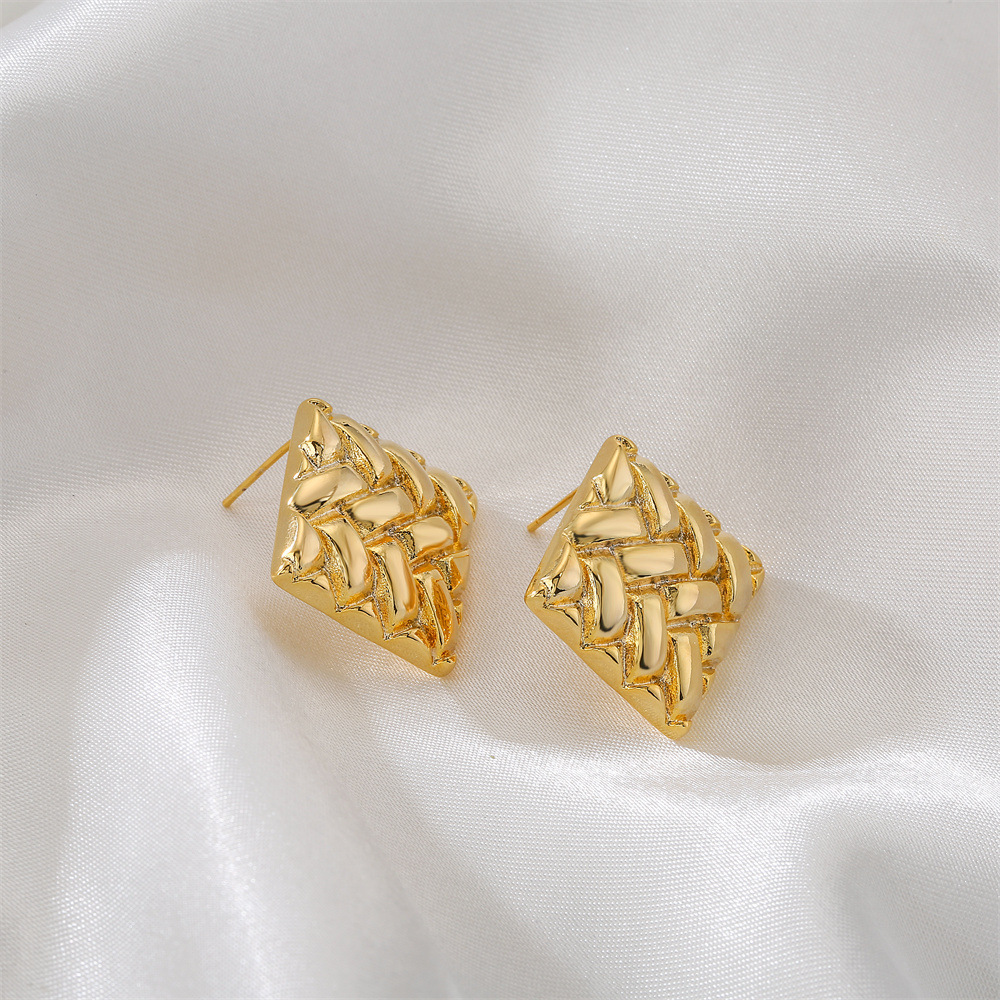 Fashion Square Copper Gold Plated Ear Studs 1 Pair