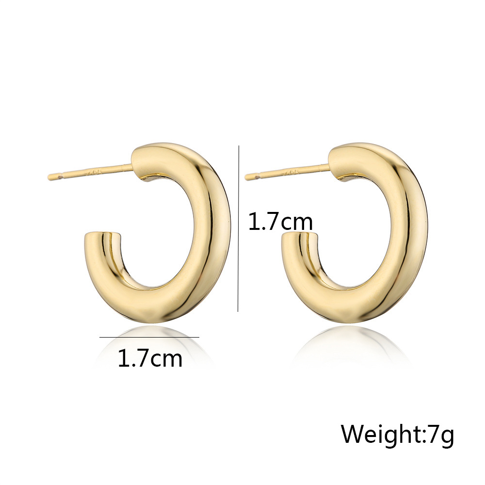 Fashion C Shape Copper Gold Plated Ear Studs 1 Pair