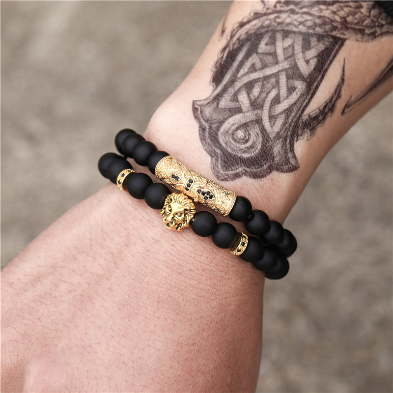 Retro Lion Alloy Beaded Unisex Bracelets 2 Pieces