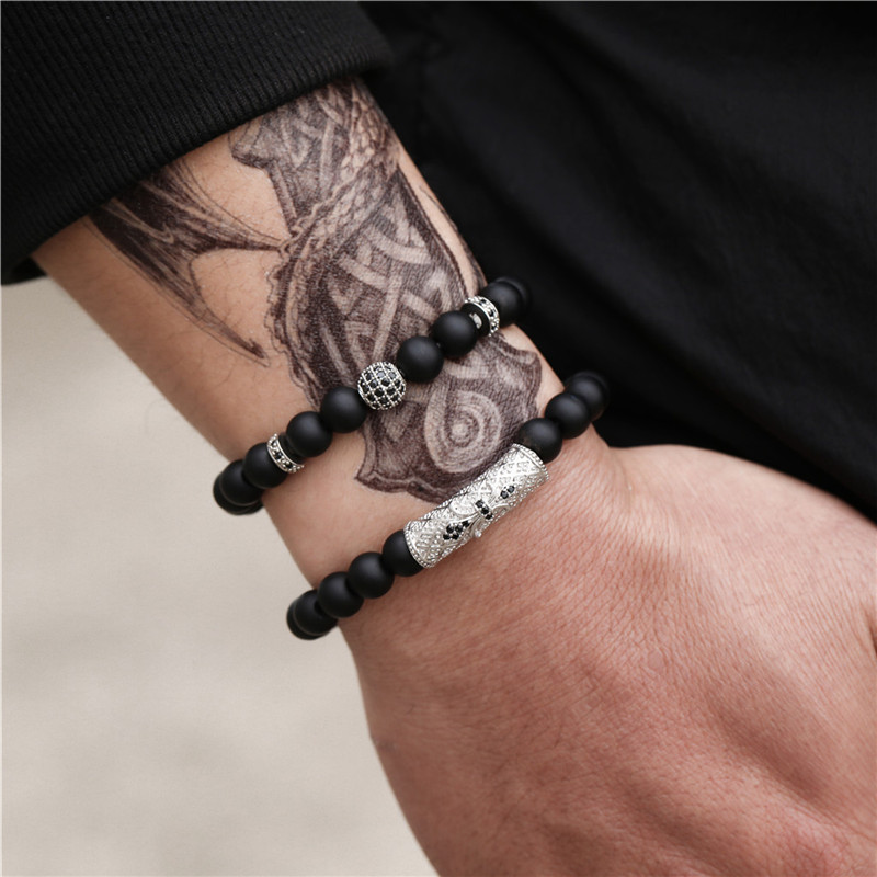 Retro Lion Alloy Beaded Unisex Bracelets 2 Pieces