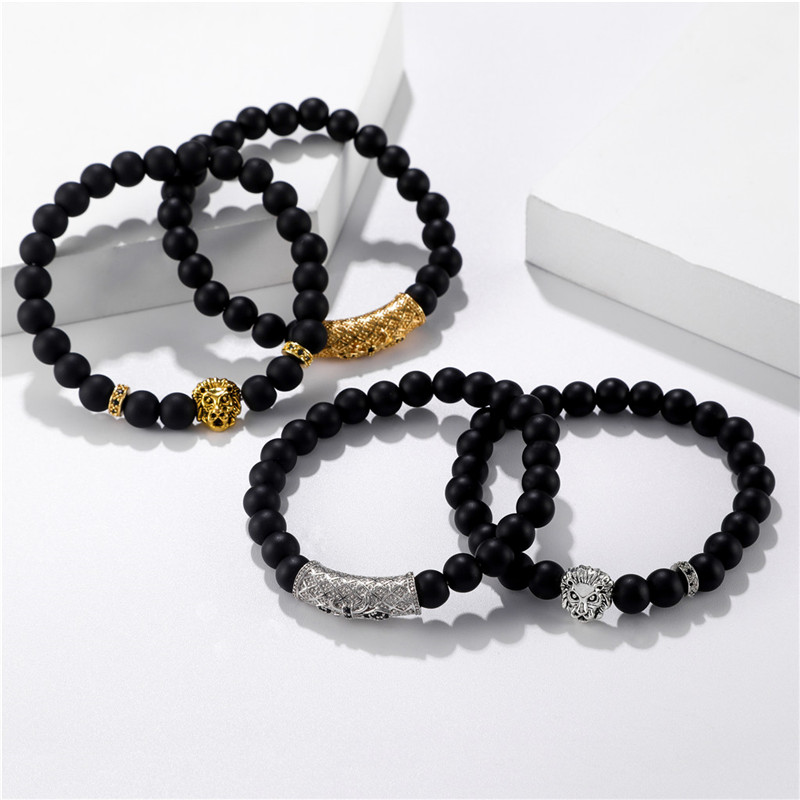 Retro Lion Alloy Beaded Unisex Bracelets 2 Pieces