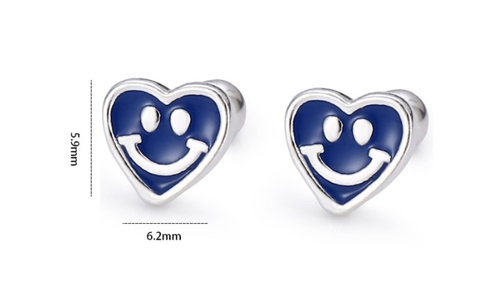 Fashion Heart Shape Smiley Face Silver Plating Ear Studs 1 Pair