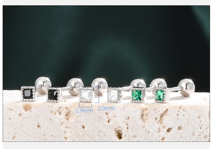 Simple Style Square Silver Plating Inlay Zircon Ear Studs 1 Pair