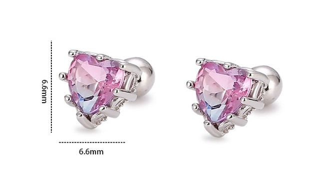 Simple Style Heart Shape Silver Plating Inlay Zircon Ear Studs 1 Pair