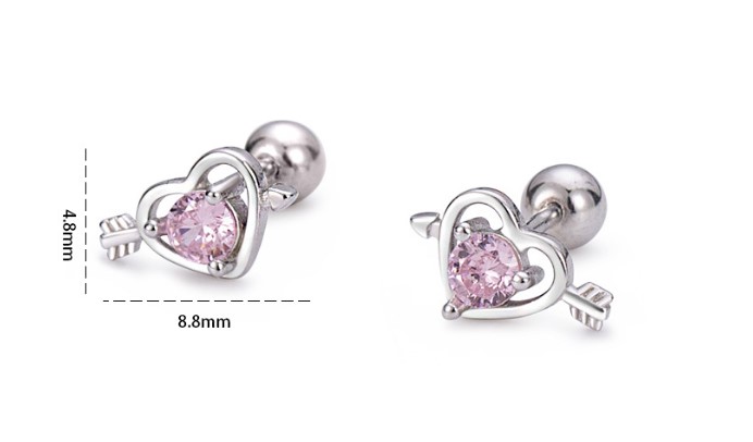 Simple Style Heart Shape Silver Plating Inlay Zircon Ear Studs 1 Pair