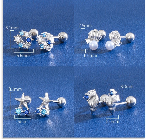 Simple Style Starfish Silver Plating Inlay Rhinestones Shell Ear Studs 1 Pair