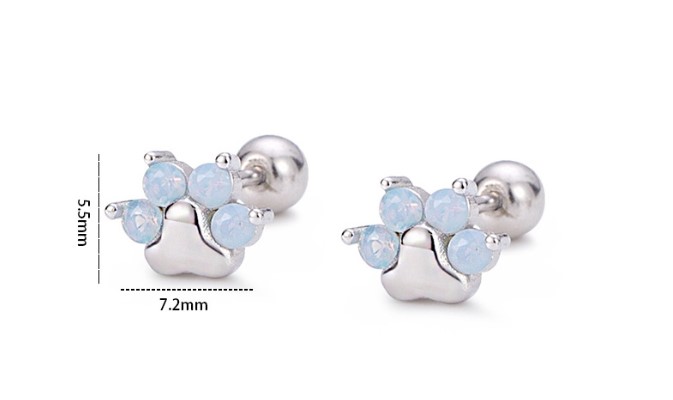 Fashion Catu0027s paw Silver Plating Inlay Zircon Ear Studs 1 Pair