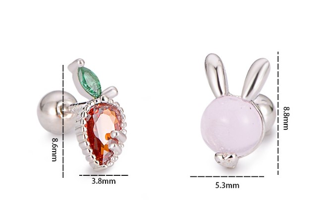 Cute Rabbit Carrot Silver Irregular Plating Inlay Rhinestones Ear Studs 1 Pair
