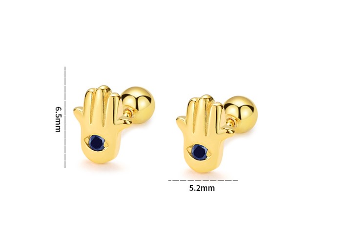 Fashion Palm Silver Plating Inlay Rhinestones Ear Studs 1 Pair