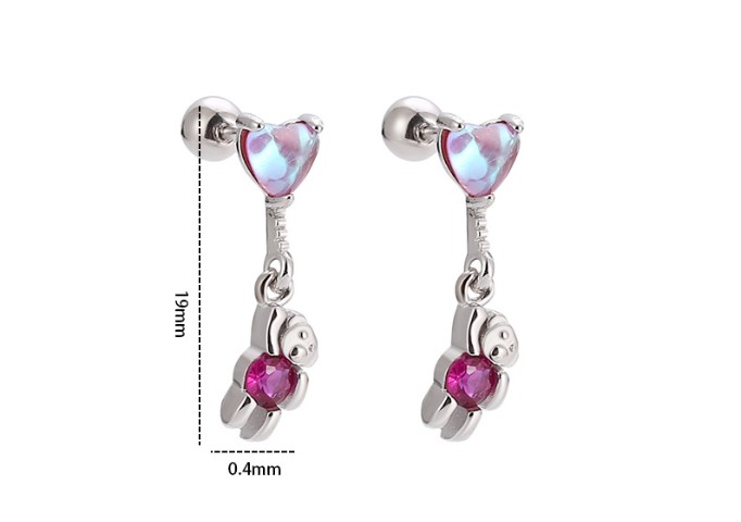 Simple Style Bear Silver Plating Inlay Rhinestones Drop Earrings 1 Pair