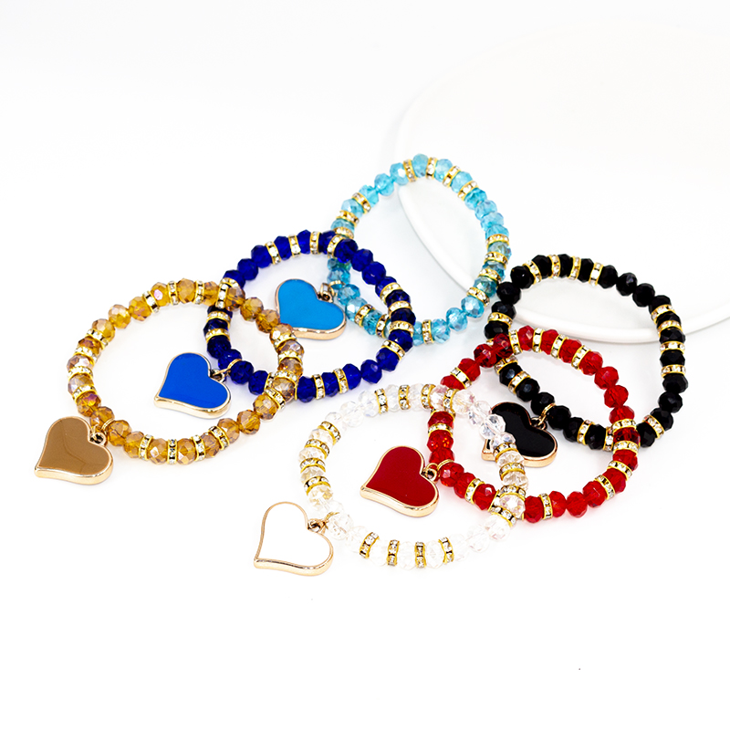 Vacation Round Heart Shape Artificial Crystal Alloy Gem Enamel Glass Womenu0027S Bracelets 1 Piece